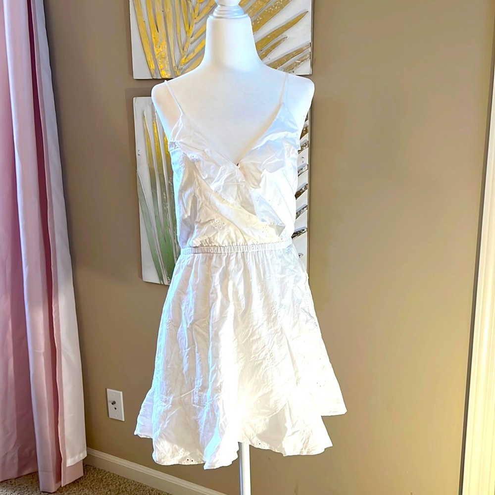 Express Eyelet White Ruffle Dress, XS